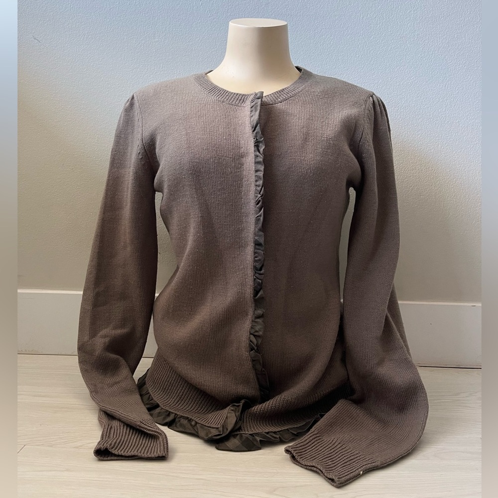 Burberry 100% wool Green Button Down long sleeve sweater with plaid green lining